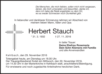 Traueranzeige von Hebert Stauch von Neue Presse Coburg