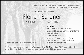 Traueranzeige von Florian Bergner von Neue Presse Coburg