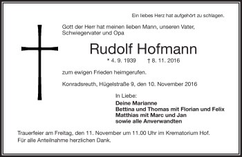 Traueranzeige von Rudolf Hofmann von Frankenpost