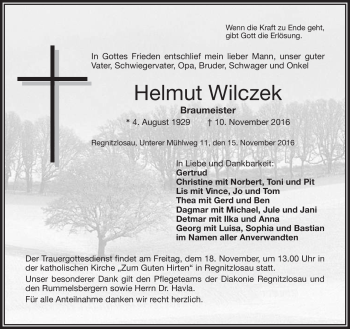 Traueranzeige von Helmut Wilczek von Frankenpost