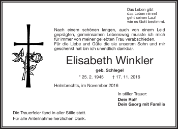 Traueranzeige von Elisabeth Winkler von Frankenpost