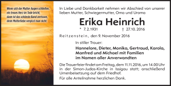 Traueranzeige von Erika Heinrich von Frankenpost