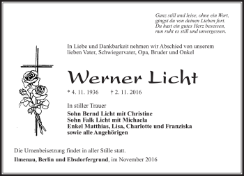 Traueranzeige von Werner Licht von Südthüringer Presse