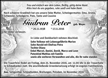 Traueranzeige von Gudrun Peter von Südthüringer Presse