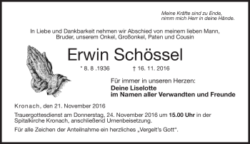 Traueranzeige von Erwin Schössel von Neue Presse Coburg