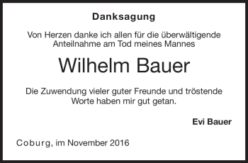 Traueranzeige von Wilhelm Bauer von Neue Presse Coburg