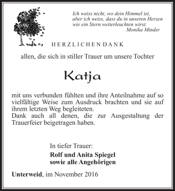 Traueranzeige von Katja Spiegel von Südthüringer Presse