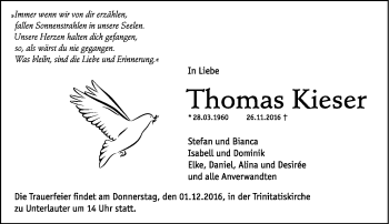 Traueranzeige von Thomas Kieser von Neue Presse Coburg