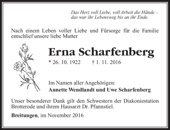 Traueranzeige von Erna Scharfenberg von Südthüringer Presse