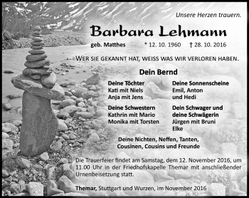 Traueranzeige von Barbara Lehmann von Südthüringer Presse