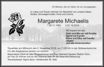 Traueranzeige von Margarete Michaelis von Frankenpost