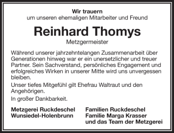 Traueranzeige von Reinhard Thomys von Frankenpost