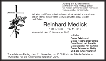 Traueranzeige von Reinhard Medick von Frankenpost