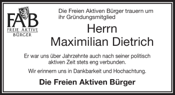 Traueranzeige von Max Dietrich von Frankenpost