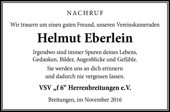Traueranzeige von helmut Eberlein von Südthüringer Presse