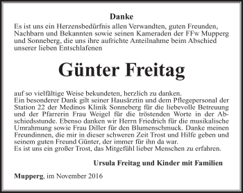 Traueranzeige von Günter Freitag von Südthüringer Presse