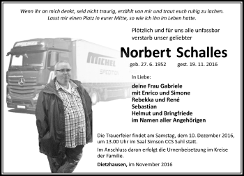 Traueranzeige von Norbert Schalles von Südthüringer Presse