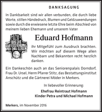 Traueranzeige von Eduard Hofmann von Südthüringer Presse