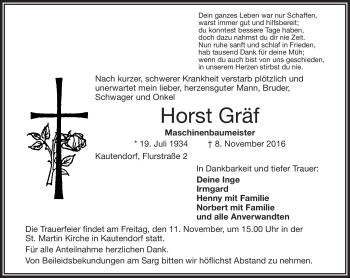 Traueranzeige von Horst Gräf von Frankenpost