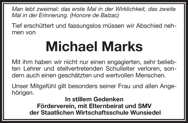  Traueranzeige für Michael Marks vom 01.11.2016 aus Frankenpost
