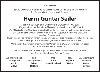 Traueranzeige von Günter Seiler von Neue Presse Coburg
