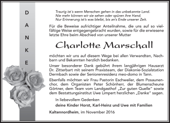 Traueranzeige von Charlotte Marschall von Südthüringer Presse