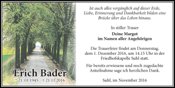 Traueranzeige von Erich Bader von Südthüringer Presse