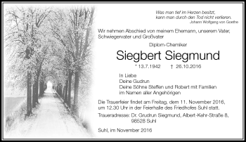 Traueranzeige von Siegbert Siegmund von Südthüringer Presse