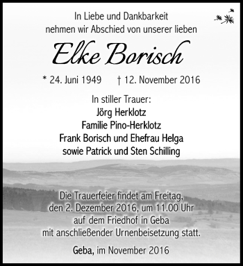 Traueranzeige von Elke Borisch von Südthüringer Presse