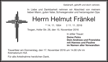 Traueranzeige von Helmut Fränkel von Frankenpost