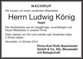 Traueranzeige von Ludwig König von Frankenpost
