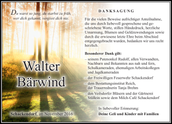 Traueranzeige von Walter Bärwind von Südthüringer Presse