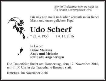 Traueranzeige von Udo Scherf von Südthüringer Presse