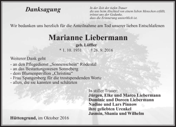 Traueranzeige von Marianne Liebermann von Südthüringer Presse