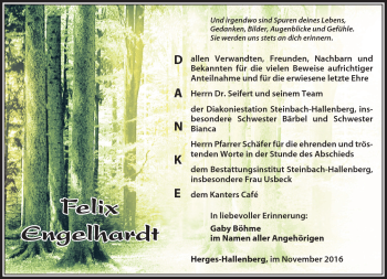 Traueranzeige von Felix Engelhardt von Südthüringer Presse
