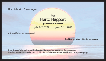 Traueranzeige von Herta Ruppert von Frankenpost