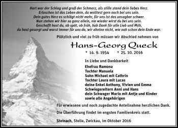 Traueranzeige von Queck Hans-Georg von Südthüringer Presse