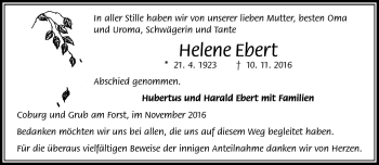 Traueranzeige von Helene Ebert von Neue Presse Coburg