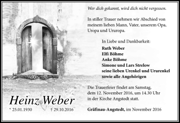 Traueranzeige von Heinz Weber von Südthüringer Presse