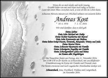 Traueranzeige von Andreas Kost von Südthüringer Presse