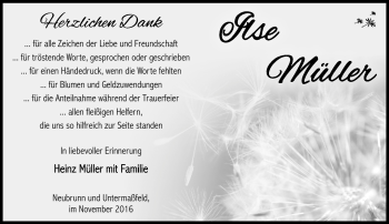 Traueranzeige von Ilse Müller von Südthüringer Presse