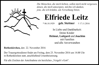 Traueranzeige von Elfriede Leitz von Neue Presse Coburg