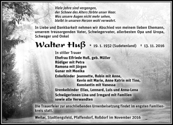 Traueranzeige von Walter Huß von Südthüringer Presse