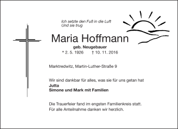 Traueranzeige von Maria Hoffmann von Frankenpost