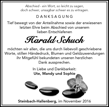 Traueranzeige von Harald Schuch von Südthüringer Presse