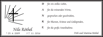 Traueranzeige von Nils Röthel von Frankenpost