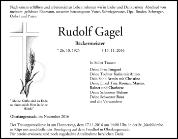 Traueranzeige von Rudolf Gagel von Neue Presse Coburg