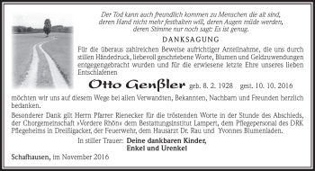 Traueranzeige von Otto Genßler von Südthüringer Presse