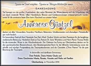 Traueranzeige von Annerose Güntzel von Südthüringer Presse