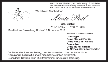 Traueranzeige von Maria Platl von Frankenpost